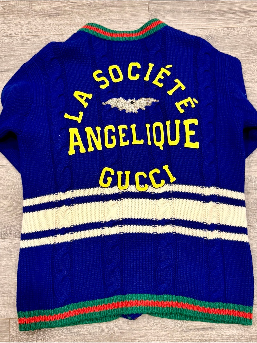 Authentic Gucci Blue Knit Cardigan with Green-Red Trim - Picture 2 of 4